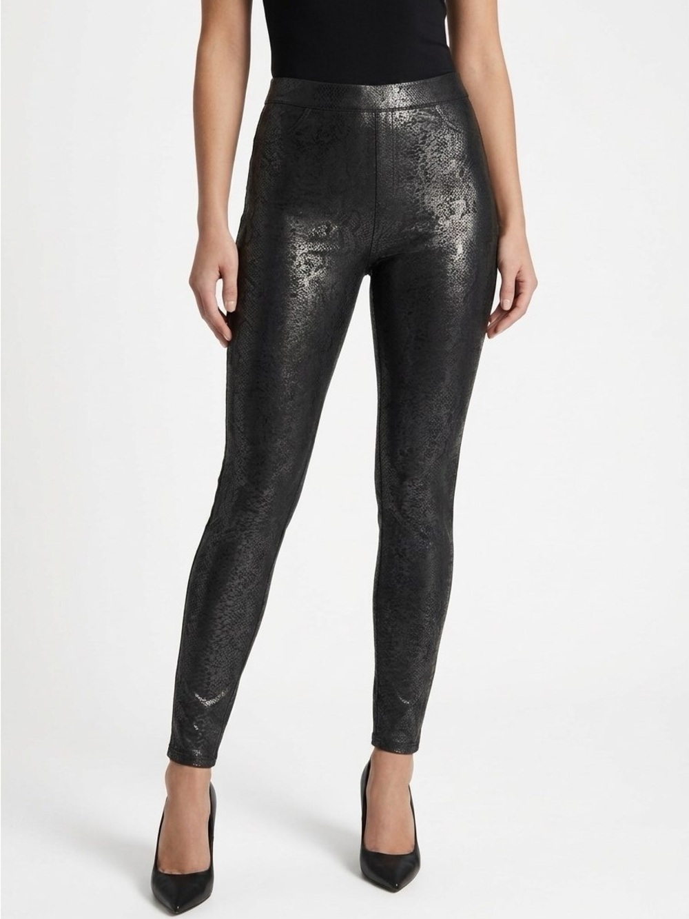 HUE Black Snake Print Leggings Large